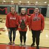 The Lamar Middle School team placed first at the McDonald County Tournament. Pictured are, left to right, Hannah Rouse, Layla White and Kynlee McCulloch.