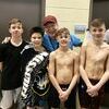On March 18-19, the CatTracks 11-12 Boys placed in all of their relays, medaling fourth in the 200 yard freestyle relay and eighth in the 200 yard medley relay at the Heartland AREA Swim Championships in Edwardsville, Ill.  All four swimmers also competed in the 13-14 Boys 400 yard freestyle relay and 400 yard medley relay, finishing ninth in both events. Pictured, left to right, are: Tristan Clanton, Ryan Davis, Coach Lyman Burr, Hunter Santillan and Ezekiel Ramirez.