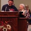 Lamar Democrat/Melody Metzger
First Baptist Church Pastor Robb Hodson recognized Roberta Hampton, a longtime member of the church, who spent many years in the missions field.