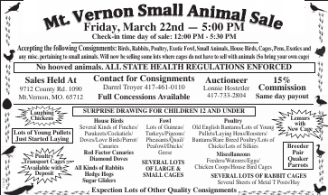 Mt Vernon Animal Sale March 22nd