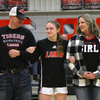 Photo by Terry Redman
The Lamar Lady Tigers played their final regular season home basketball game of the season vs Aurora on Wednesday evening, Feb. 15. A ceremony to celebrate the seniors final home game was observed. Pictured are Jaycee Doss with her father Darrell and mother Sarah Doss. Also recognized were Olivia Force, granddaughter of Walt and Debbie Nims, Alyssa Powell, daughter of Logan and Becky Powell and Zi Abdullaeva, foreign exchange student with host family Brian and Camma Griffith.