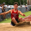 Photo by Terry Redman
Lamar's Chase Querry lands in the sandpit with the first place leap in the Class 3 Boys long jump. The Lamar boys finished second in the team competition.