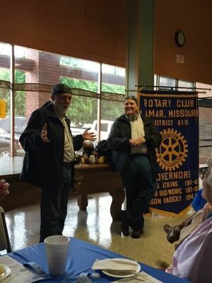 Lamar Democrat/Melissa Little
Eric and Diane Gilbert (now known as Chet and Marj) embarked on a 72 day journey of Lower 48, No Interstate, as they travel on their three-wheeled Spyder motorcycle. The two were the guest speakers at Lamar Rotary on Tuesday, May 17.