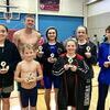 CatTracks won the Second Place Team Trophy and produced seven individual High Point Trophy winners at the “Swim Your Heart Out” Invitational, which was held on February 4, in Lebanon, Mo. Pictured, left to right, row one are William Wright, 8 & Under Boys High Point Runner-up; Sophia Holcomb, 9-10 Girls High Point Runner-up; second row, Kaitlyn Davis, 13-14 Girls High Point Runner-up; Payton Williams, 15-21 Boys High Point Winner; Mycah Reed, 13-14 Girls High Point Winner; Skyler Sundy, 11-12 Girls, High Point Runner-up and Tristan Clanton, 11-12 Boys High Point Winner.